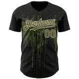 Custom Black Olive-Cream 3D Pattern Design Dripping Splatter Paint Authentic Baseball Jersey