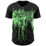Custom Black Pea Green 3D Pattern Design Dripping Splatter Paint Authentic Baseball Jersey