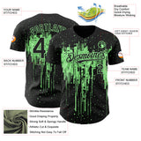 Custom Black Pea Green 3D Pattern Design Dripping Splatter Paint Authentic Baseball Jersey