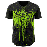 Custom Black Neon Green 3D Pattern Design Dripping Splatter Paint Authentic Baseball Jersey