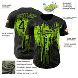 Custom Black Neon Green 3D Pattern Design Dripping Splatter Paint Authentic Baseball Jersey