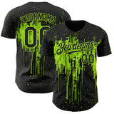 Custom Black Neon Green 3D Pattern Design Dripping Splatter Paint Authentic Baseball Jersey