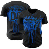 Custom Black Blue 3D Pattern Design Dripping Splatter Paint Authentic Baseball Jersey