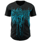 Custom Black Teal 3D Pattern Design Dripping Splatter Paint Authentic Baseball Jersey