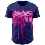 Custom Royal Deep Pink-White 3D Pattern Design Dripping Splatter Paint Authentic Baseball Jersey