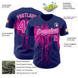 Custom Royal Deep Pink-White 3D Pattern Design Dripping Splatter Paint Authentic Baseball Jersey