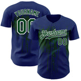 Custom Royal Green-White 3D Pattern Design Dripping Splatter Paint Authentic Baseball Jersey