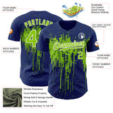 Custom Royal Neon Green-White 3D Pattern Design Dripping Splatter Paint Authentic Baseball Jersey