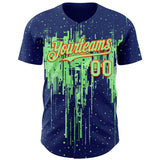 Custom Royal Pea Green-Orange 3D Pattern Design Dripping Splatter Paint Authentic Baseball Jersey