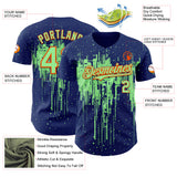 Custom Royal Pea Green-Orange 3D Pattern Design Dripping Splatter Paint Authentic Baseball Jersey