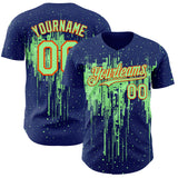 Custom Royal Pea Green-Orange 3D Pattern Design Dripping Splatter Paint Authentic Baseball Jersey