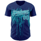 Custom Royal Teal-White 3D Pattern Design Dripping Splatter Paint Authentic Baseball Jersey