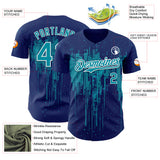 Custom Royal Teal-White 3D Pattern Design Dripping Splatter Paint Authentic Baseball Jersey