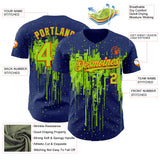 Custom Royal Neon Green-Orange 3D Pattern Design Dripping Splatter Paint Authentic Baseball Jersey