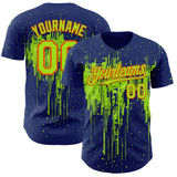 Custom Royal Neon Green-Orange 3D Pattern Design Dripping Splatter Paint Authentic Baseball Jersey