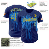 Custom Royal Powder Blue-Yellow 3D Pattern Design Dripping Splatter Paint Authentic Baseball Jersey
