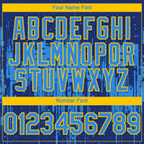 Custom Royal Powder Blue-Yellow 3D Pattern Design Dripping Splatter Paint Authentic Baseball Jersey