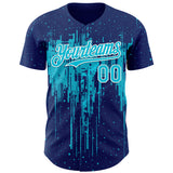 Custom Royal Lakes Blue-White 3D Pattern Design Dripping Splatter Paint Authentic Baseball Jersey