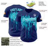 Custom Royal Lakes Blue-White 3D Pattern Design Dripping Splatter Paint Authentic Baseball Jersey