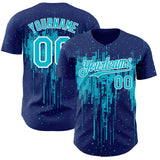 Custom Royal Lakes Blue-White 3D Pattern Design Dripping Splatter Paint Authentic Baseball Jersey