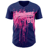 Custom Royal Pink-White 3D Pattern Design Dripping Splatter Paint Authentic Baseball Jersey