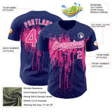 Custom Royal Pink-White 3D Pattern Design Dripping Splatter Paint Authentic Baseball Jersey