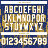 Custom Royal White-Old Gold 3D Pattern Design Dripping Splatter Paint Authentic Baseball Jersey