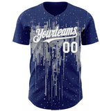 Custom Royal White-Gray 3D Pattern Design Dripping Splatter Paint Authentic Baseball Jersey