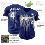 Custom Royal White-Gray 3D Pattern Design Dripping Splatter Paint Authentic Baseball Jersey