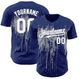Custom Royal White-Gray 3D Pattern Design Dripping Splatter Paint Authentic Baseball Jersey