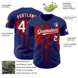 Custom Royal White-Red 3D Pattern Design Dripping Splatter Paint Authentic Baseball Jersey