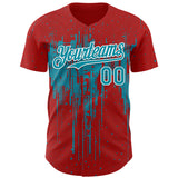 Custom Red Teal-White 3D Pattern Design Dripping Splatter Paint Authentic Baseball Jersey
