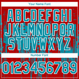 Custom Red Teal-White 3D Pattern Design Dripping Splatter Paint Authentic Baseball Jersey