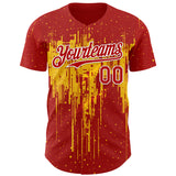 Custom Red White-Yellow 3D Pattern Design Dripping Splatter Paint Authentic Baseball Jersey