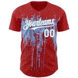 Custom Red White-Light Blue 3D Pattern Design Dripping Splatter Paint Authentic Baseball Jersey
