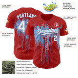 Custom Red White-Light Blue 3D Pattern Design Dripping Splatter Paint Authentic Baseball Jersey