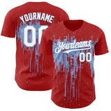 Custom Red White-Light Blue 3D Pattern Design Dripping Splatter Paint Authentic Baseball Jersey