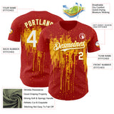 Custom Red White-Gold 3D Pattern Design Dripping Splatter Paint Authentic Baseball Jersey