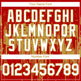Custom Red White-Old Gold 3D Pattern Design Dripping Splatter Paint Authentic Baseball Jersey