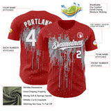 Custom Red White-Gray 3D Pattern Design Dripping Splatter Paint Authentic Baseball Jersey