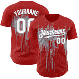 Custom Red White-Gray 3D Pattern Design Dripping Splatter Paint Authentic Baseball Jersey