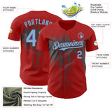 Custom Red Light Blue-Steel Gray 3D Pattern Design Dripping Splatter Paint Authentic Baseball Jersey