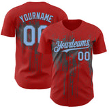Custom Red Light Blue-Steel Gray 3D Pattern Design Dripping Splatter Paint Authentic Baseball Jersey
