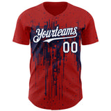 Custom Red White-Navy 3D Pattern Design Dripping Splatter Paint Authentic Baseball Jersey