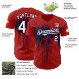 Custom Red White-Navy 3D Pattern Design Dripping Splatter Paint Authentic Baseball Jersey