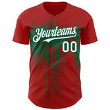 Custom Red White-Kelly Green 3D Pattern Design Dripping Splatter Paint Authentic Baseball Jersey