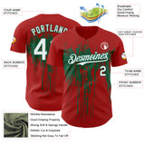 Custom Red White-Kelly Green 3D Pattern Design Dripping Splatter Paint Authentic Baseball Jersey