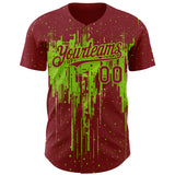 Custom Crimson Neon Green 3D Pattern Design Dripping Splatter Paint Authentic Baseball Jersey