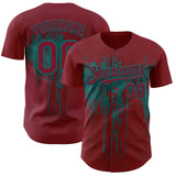 Custom Crimson Teal 3D Pattern Design Dripping Splatter Paint Authentic Baseball Jersey