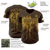 Custom Brown Old Gold 3D Pattern Design Dripping Splatter Paint Authentic Baseball Jersey